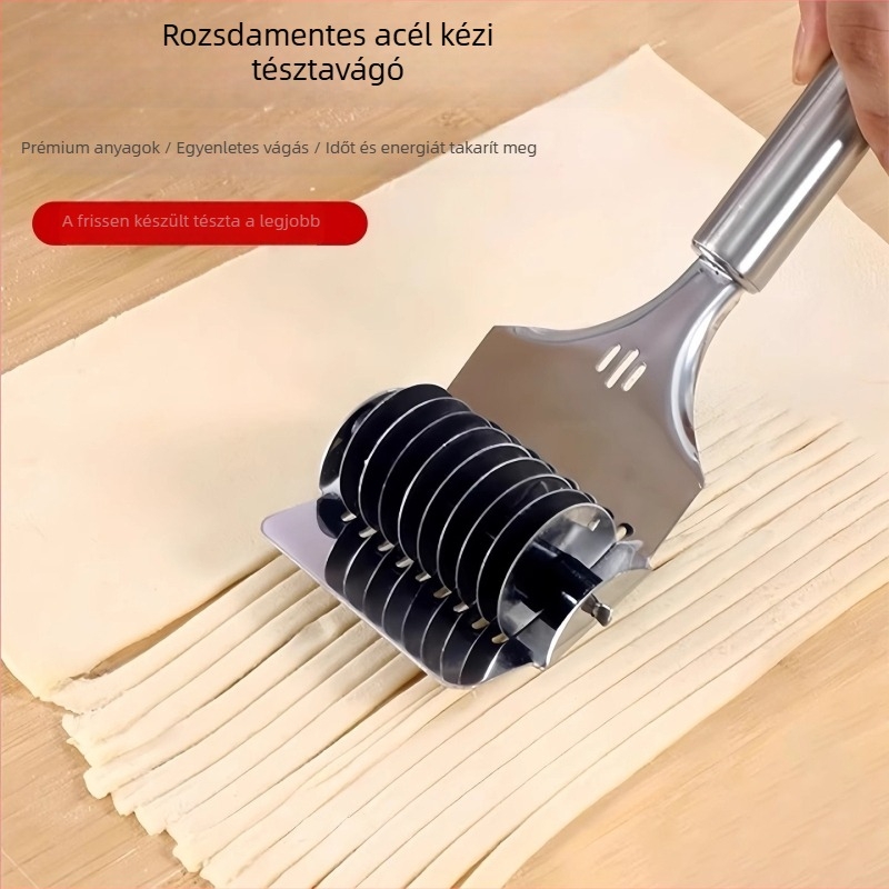 Kézi tésztavágó otthoni használatra, rozsdamentes acélból, görgős tésztavágó