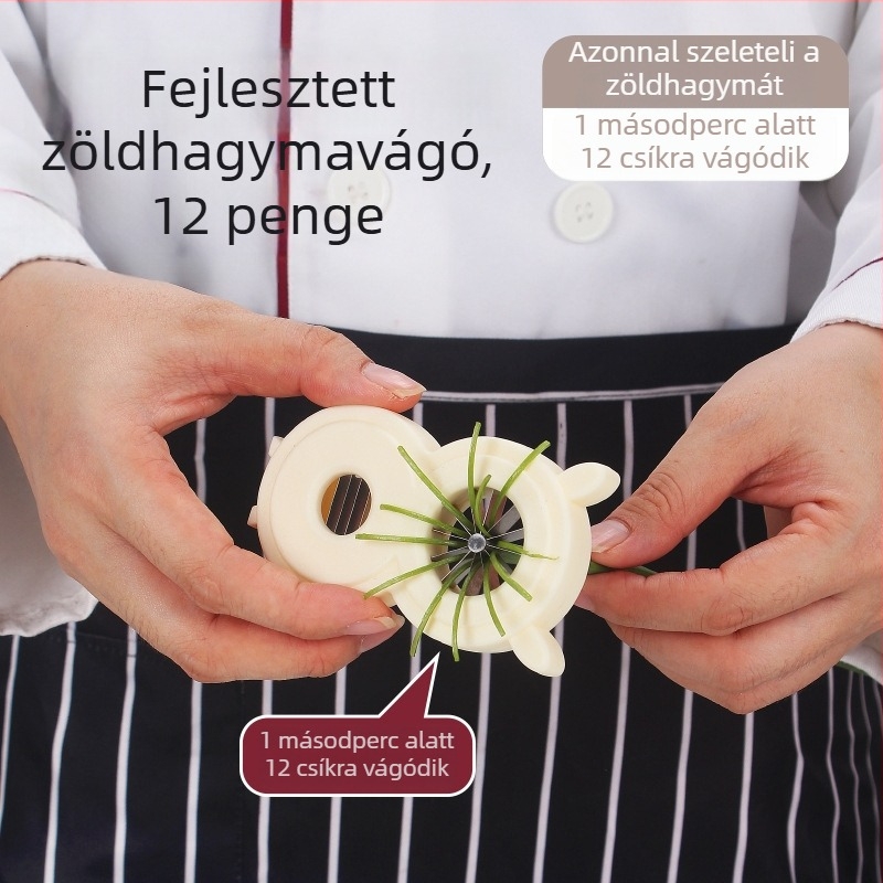 Multifunkcionális zöldségvágó finom metélőhagyma reszelővel, rozsdamentes acél és PP anyagból, logónyomás és testreszabás elérhető, modern minimalista dizájn