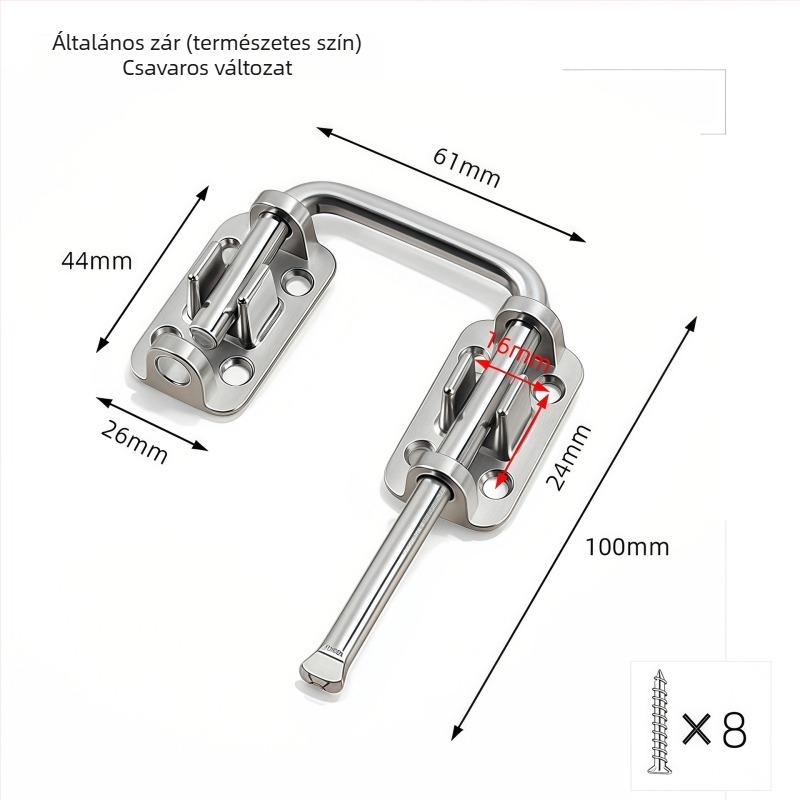 Fúrás nélküli ajtócsap cink ötvözetből, lopás elleni zár, típus A zár, univerzális modell, felület: elektroplating