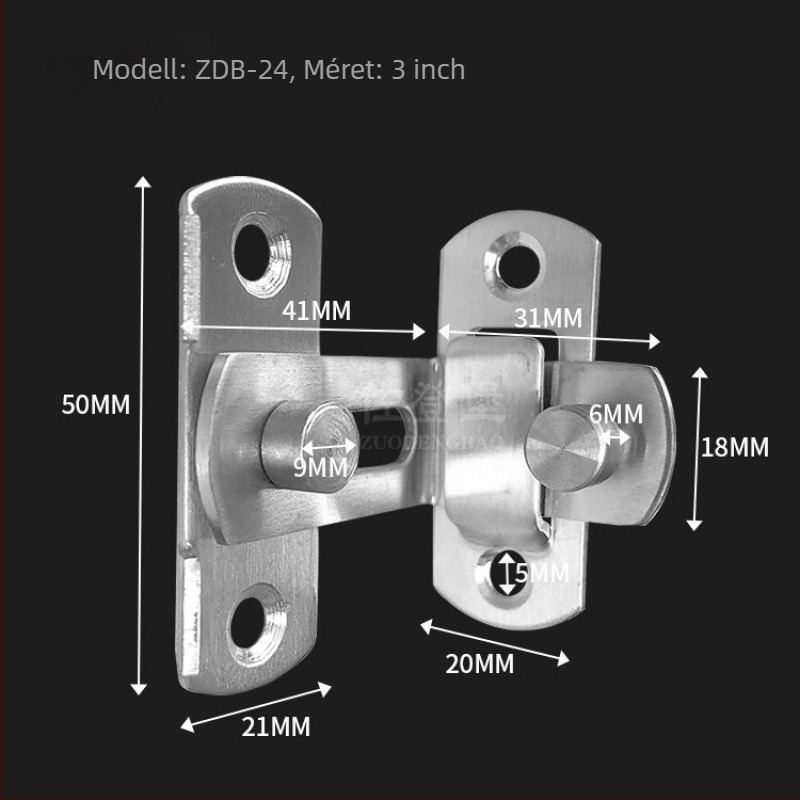 DB-60 rozsdamentes acél 90° ajtózár, állatkerti ketrecekhez és csúszó pajtaajtókhoz, falhoz rögzíthető CT-01, modern minimalist stílus