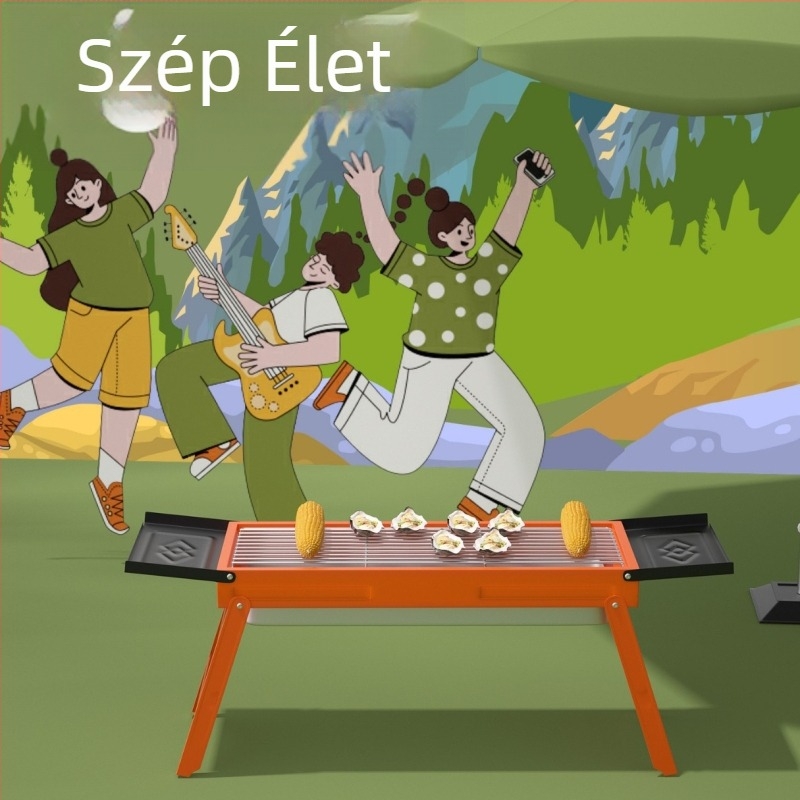 Barbecue grill – hordozható és összecsukható, négyzet alakú, elektropolírozott fő részek, 2,8 kg súly, modern minimalista dizájn