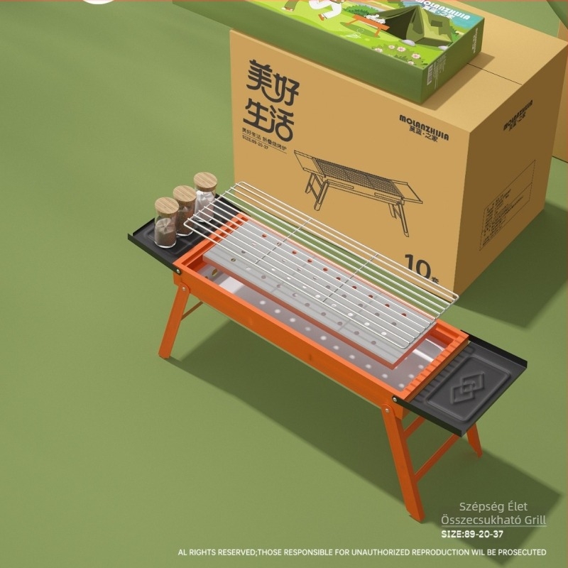 Barbecue grill – hordozható és összecsukható, négyzet alakú, elektropolírozott fő részek, 2,8 kg súly, modern minimalista dizájn