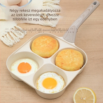 Négy rekeszes tojásserpenyő, tapadásmentes felülettel, alumínium ötvözetből, többszörös alappal, általános tűzhelyhez.