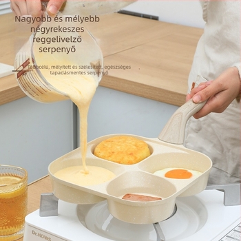 Négy rekeszes tojásserpenyő, tapadásmentes felülettel, alumínium ötvözetből, többszörös alappal, általános tűzhelyhez.