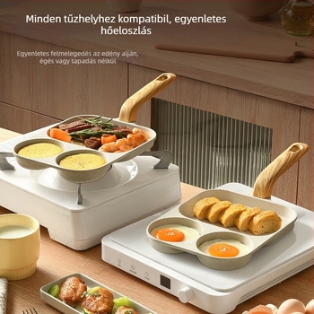 Tojásos serpenyő, tapadásmentes, alumíniumötvözet, többfunkciós, 3 az egyben reggelisserpenyő, 250 g; aljában többrétegű