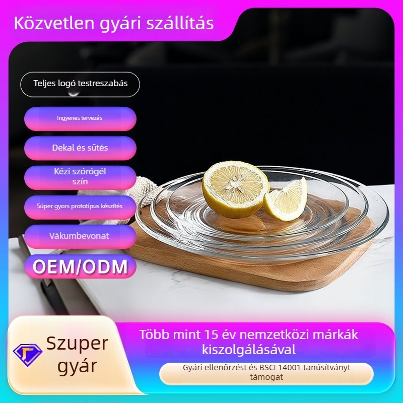 Kerek sütőedény, hőálló üvegből, mikrohullámú sütőben használható, egyszínű mintázat, modern letisztult stílus