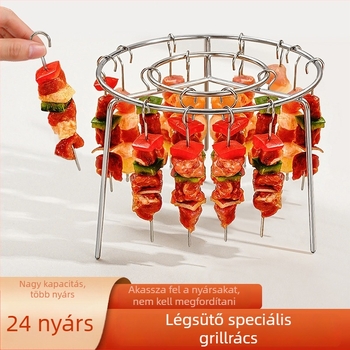 Rozsdamentes acélból készült kettős rétegű grillsütő rács légsütőhöz kebabnyársakhoz, többfunkciós grillszerszám