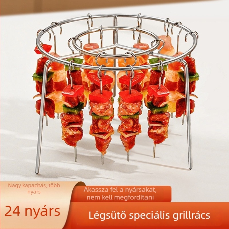Rozsdamentes acélból készült kettős rétegű grillsütő rács légsütőhöz kebabnyársakhoz, többfunkciós grillszerszám