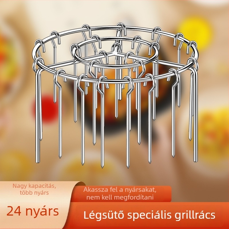 Rozsdamentes acélból készült kettős rétegű grillsütő rács légsütőhöz kebabnyársakhoz, többfunkciós grillszerszám
