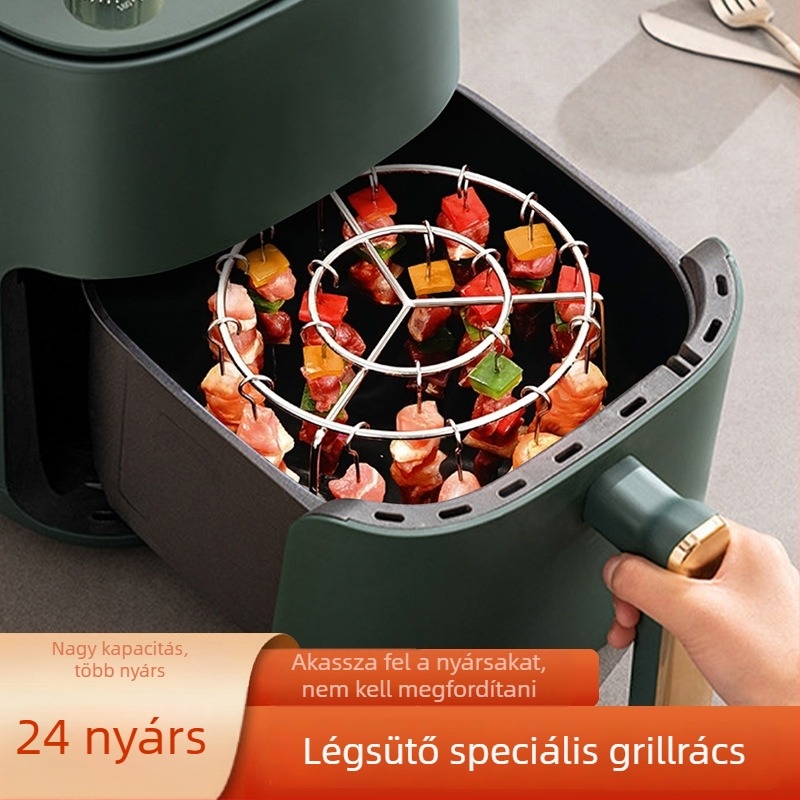 Rozsdamentes acélból készült kettős rétegű grillsütő rács légsütőhöz kebabnyársakhoz, többfunkciós grillszerszám
