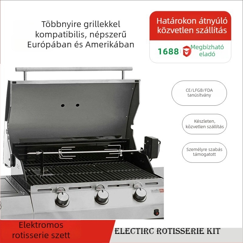 Rozsdamentes acélból készült hordozható elektromos grillszett eszközökkel, 4W motor