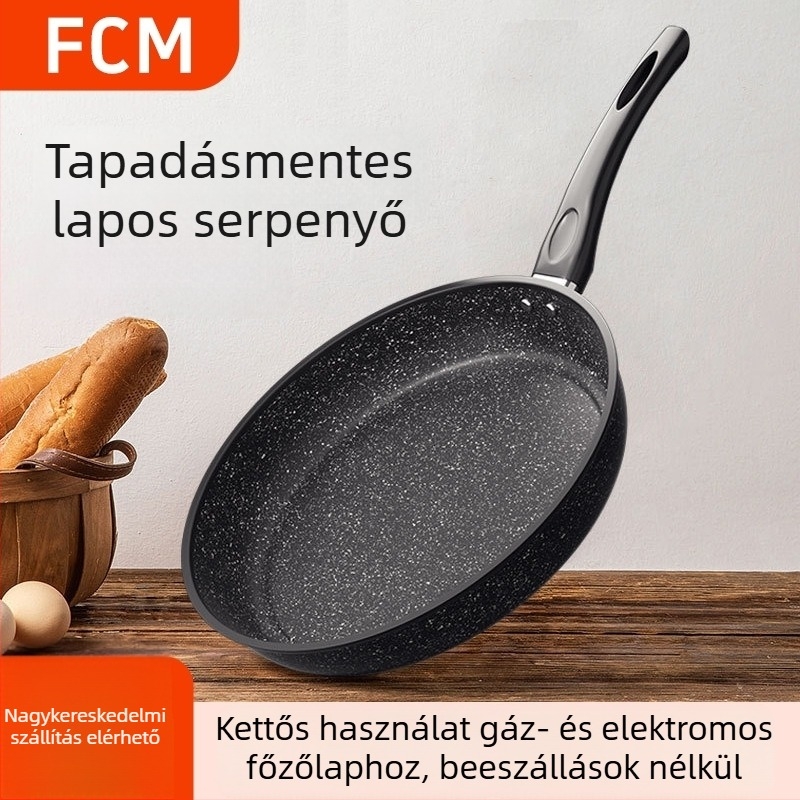 Vas serpenyő vasból üvegfedővel, tapadásmentes, kompatibilis minden tűzhellyel