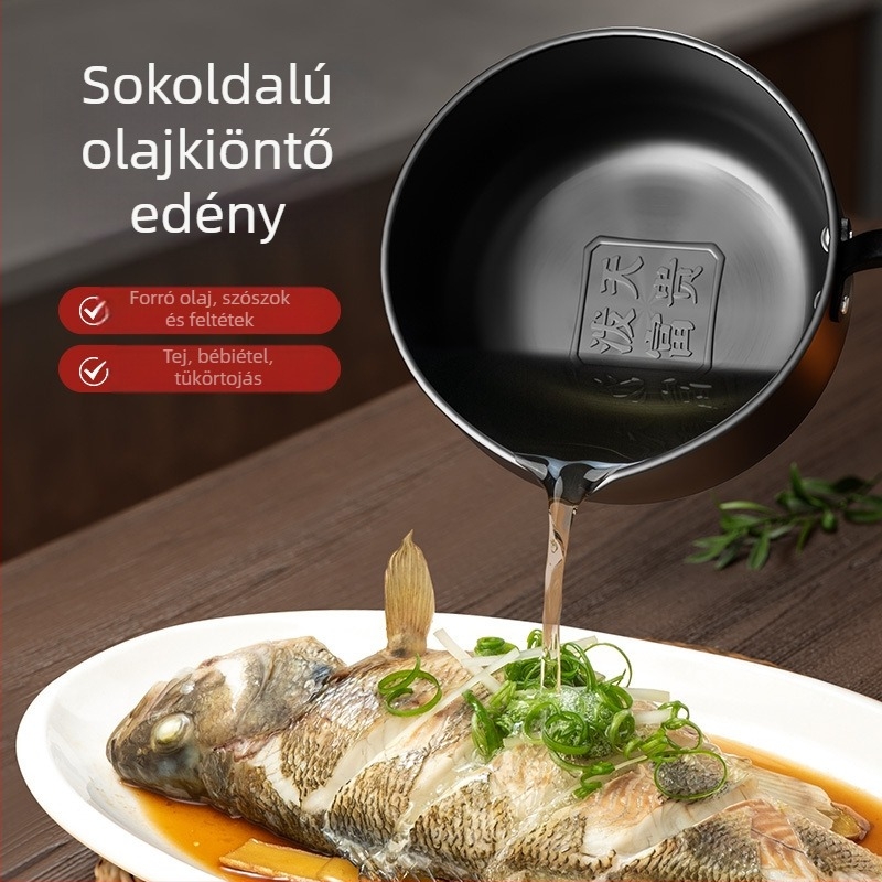 Hosszú fogantyújú olajtartó edény olaj melegítésére, mélyített mini vas serpenyő bébiételekhez