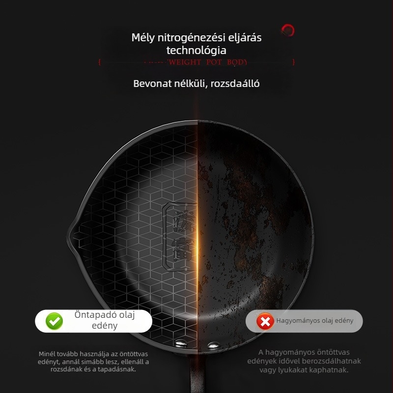 Hosszú fogantyújú olajtartó edény olaj melegítésére, mélyített mini vas serpenyő bébiételekhez