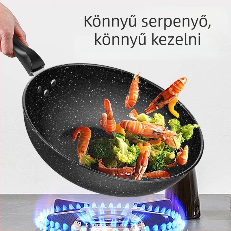 Maifan kő bevonat wok, tapadásmentes, lapos aljzattal, öntöttvasból készült, indukciós és gáztűzhelyhez