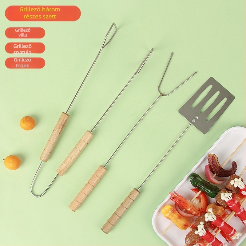 Dongsheng Rozsdamentes acél BBQ villa — Szabálytalan formájú, háromdarabos készlet, többfunkciós grillszerszámok