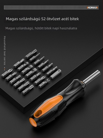 Szénacél csavarhúzó készlet ratchet mechanizmussal és többbites megoldásokkal, tartalmazza a 19-in-1 és 9-in-1 verziókat és egy 3,6V-os elektromos csavarhúzót mágneses bitekkel