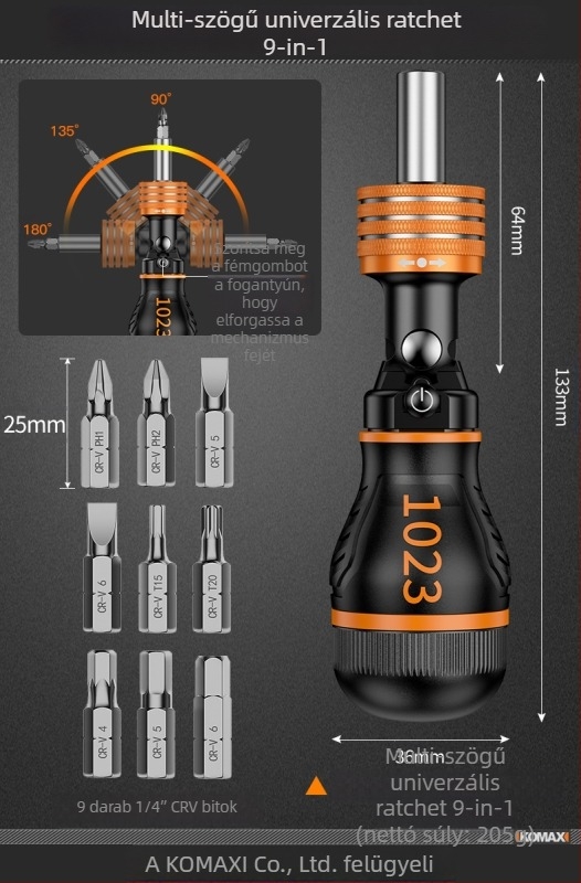 Szénacél csavarhúzó készlet ratchet mechanizmussal és többbites megoldásokkal, tartalmazza a 19-in-1 és 9-in-1 verziókat és egy 3,6V-os elektromos csavarhúzót mágneses bitekkel