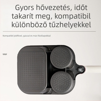 Háromfunkciós reggeliző serpenyő, sütéshez és pirításhoz, tapadásmentes felülettel, alumínium ötvözet, többrétegű aljzat, 4 cm mélység