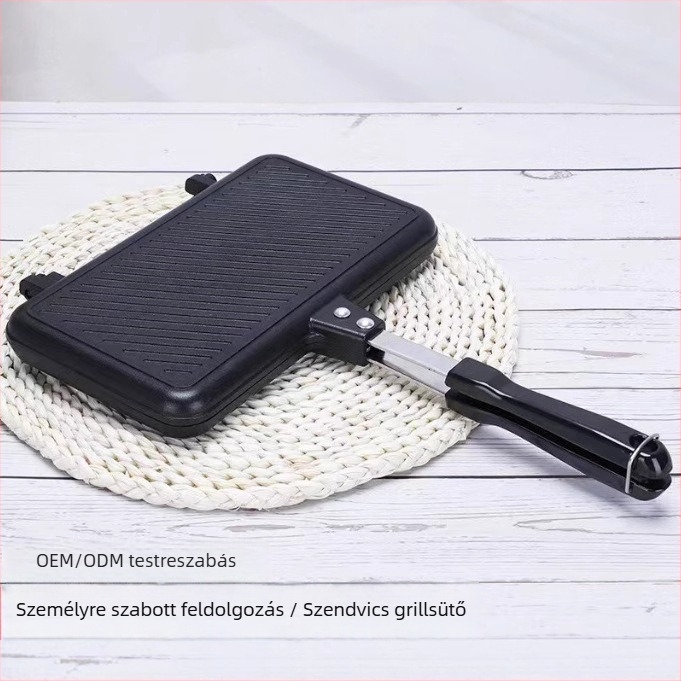 Szendvics- és pirítós serpenyő kétoldalas csíkokkal, tapadásmentes, gáztűzhelyhez kompatibilis, Sj-010201 modell, alumínium ötvözet, 0,6 kg