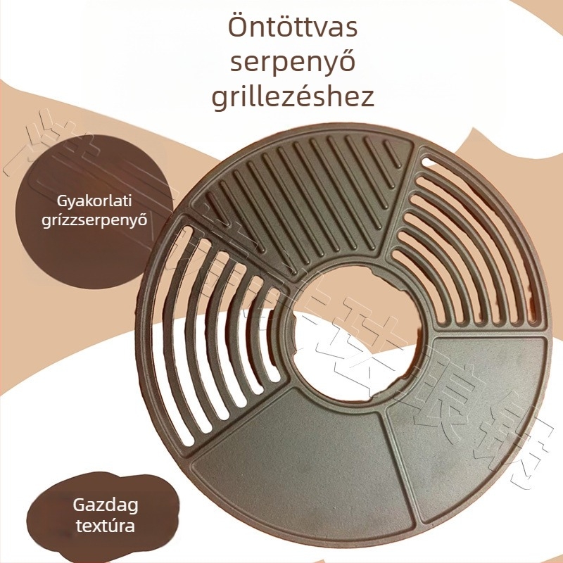 Öntöttvas BBQ grillező tálca – bevonat nélküli, koreai stílus, gyors hőátadás, gázfőzőkhöz kompatibilis