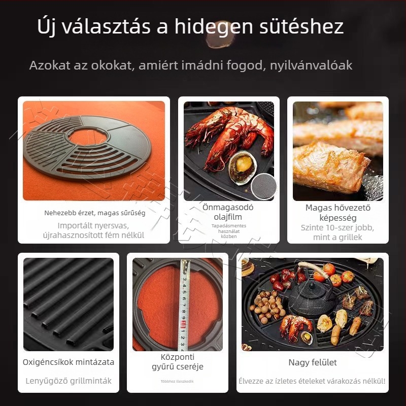 Öntöttvas BBQ grillező tálca – bevonat nélküli, koreai stílus, gyors hőátadás, gázfőzőkhöz kompatibilis