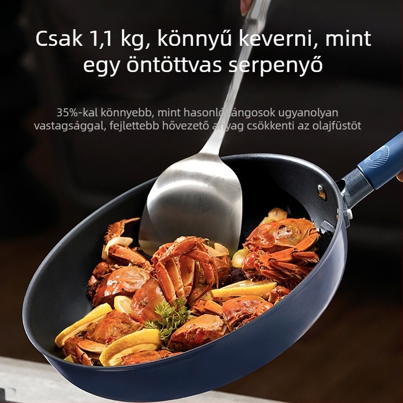 Bevonat nélküli serpenyő, titán-kristályos tapadásmentes felület, 304 rozsdamentes acél alap, üvegfedő, modell JC28Z8Q