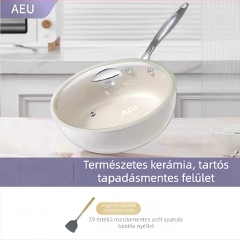 AEU kőzúzalék textúrájú wok porcelán héjjal, kis fehér lapos tapadásmentes serpenyő otthoni főzéshez, kompatibilis gáztűzzel és indukciós főzőfelülettel