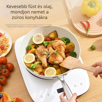 AEU kőzúzalék textúrájú wok porcelán héjjal, kis fehér lapos tapadásmentes serpenyő otthoni főzéshez, kompatibilis gáztűzzel és indukciós főzőfelülettel