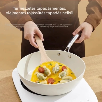 AEU kőzúzalék textúrájú wok porcelán héjjal, kis fehér lapos tapadásmentes serpenyő otthoni főzéshez, kompatibilis gáztűzzel és indukciós főzőfelülettel