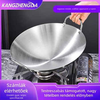 Kétfülű rozsdamentes acél wok 201 bevonat nélkül, konkáv felület, mélység ≥8 cm