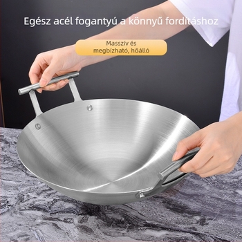 Kétfülű rozsdamentes acél wok 201 bevonat nélkül, konkáv felület, mélység ≥8 cm