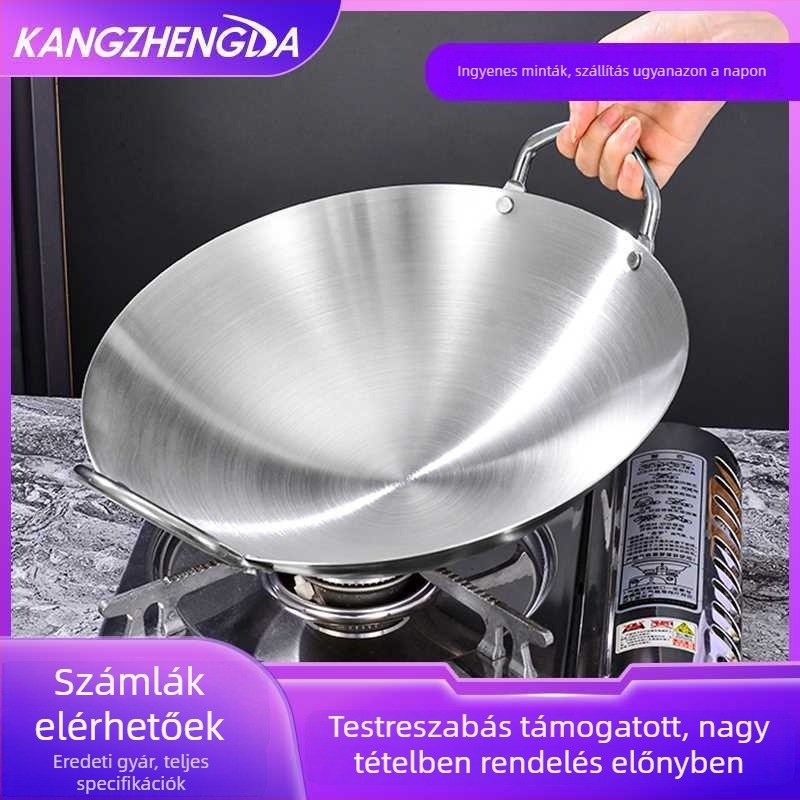 Kétfülű rozsdamentes acél wok 201 bevonat nélkül, konkáv felület, mélység ≥8 cm