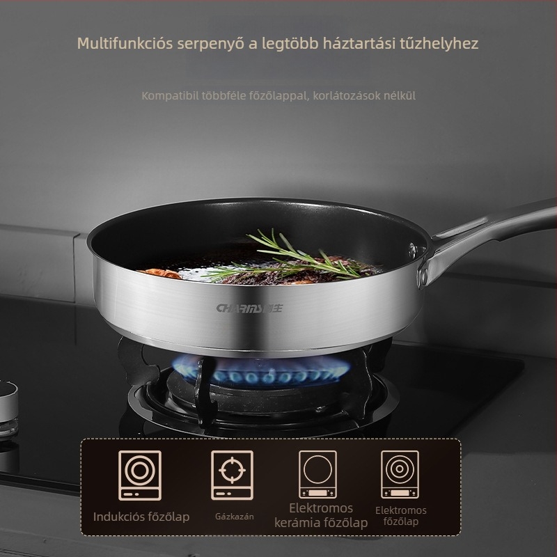 GOOD HARVESTER rozsdamentes acél 304 serpenyő, tapadásmentes bevonat, indukciós kompatibilitás, háromrétegű aljzat