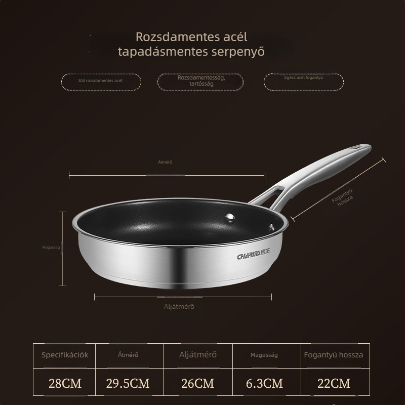 GOOD HARVESTER rozsdamentes acél 304 serpenyő, tapadásmentes bevonat, indukciós kompatibilitás, háromrétegű aljzat