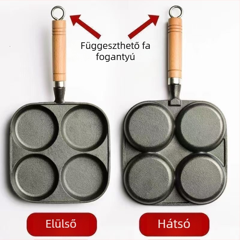 Öntöttvas négylukú omlettserpenyő tojásokhoz, burgerekhez és tojásos ételekhez