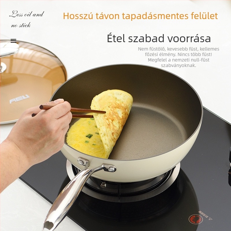 AEU Titánium-kristály kerámia bevonatú tapadásmentes wok üvegfedővel, többrétegű alappal, általános tűzhelyekhez kompatibilis