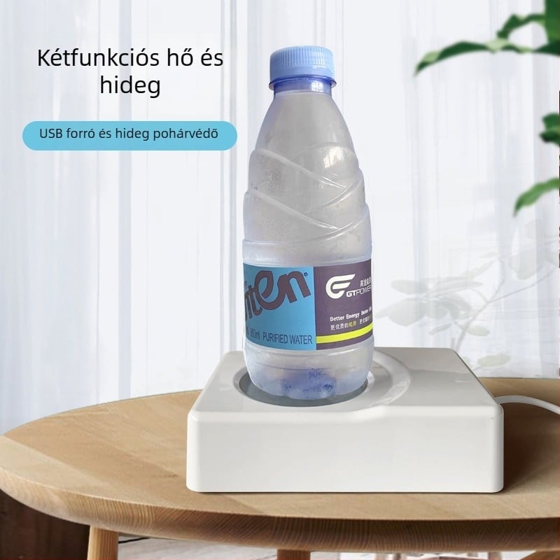 USB melegítő és hűtő pohár alátét, hordozható, állandó hőmérséklet, műanyag burkolat és belső rozsdamentes acél bevonat, modell C-100