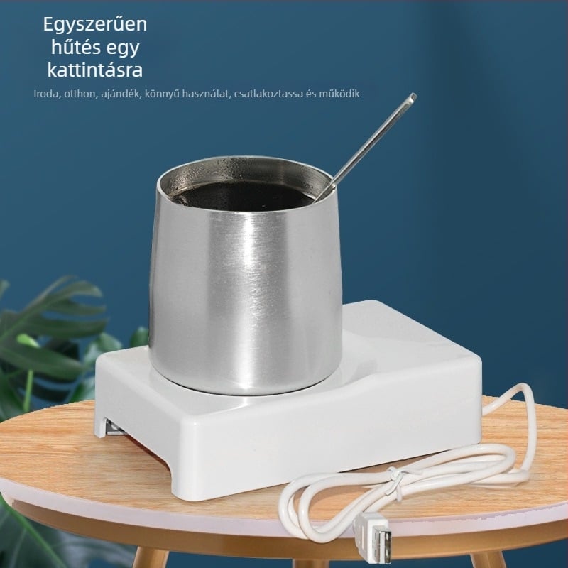 USB melegítő és hűtő pohár alátét, hordozható, állandó hőmérséklet, műanyag burkolat és belső rozsdamentes acél bevonat, modell C-100