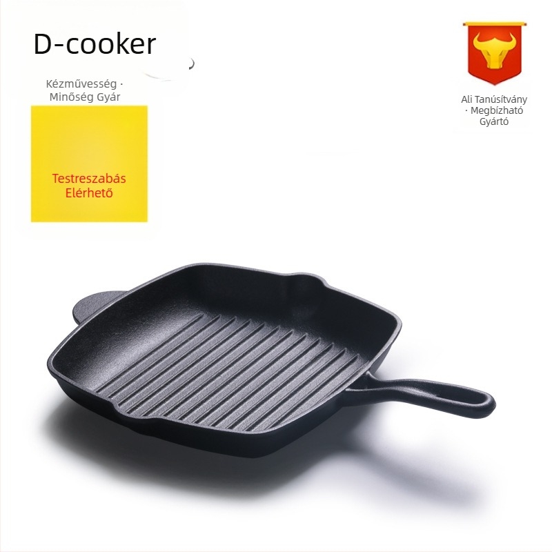 Öntöttvasból készült steakserpenyő, csíkos négyszögletes aljzattal, bevonat nélkül, modell P24, 3 kg