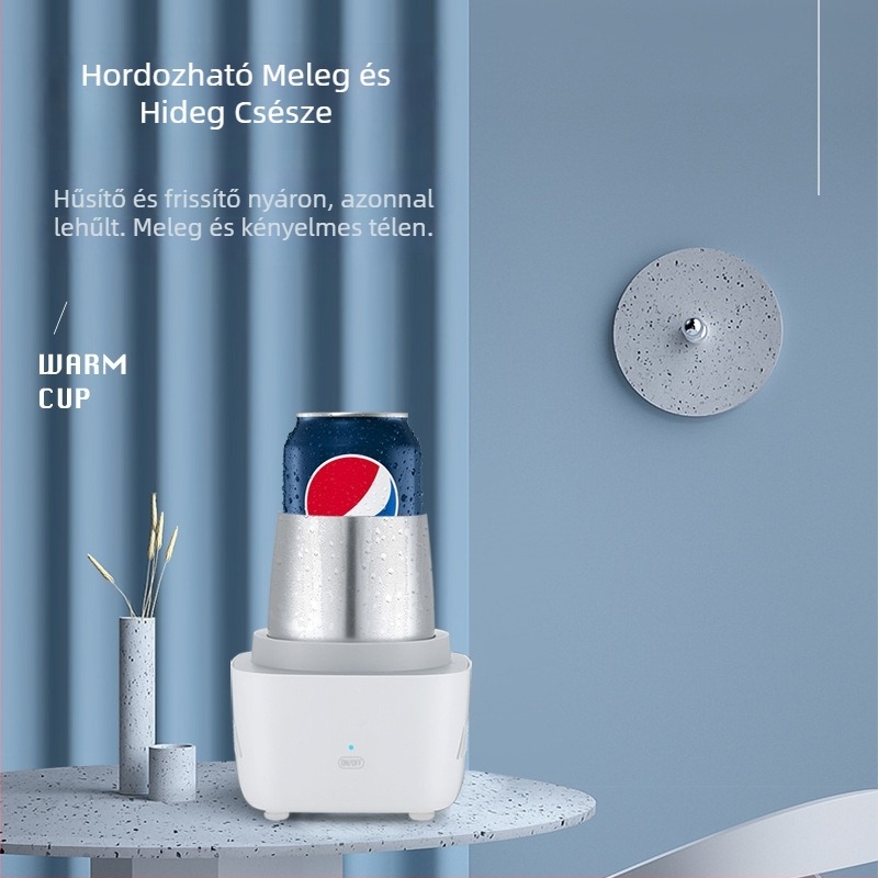 Hordozható hideg- és melegítő pohár beépített fűtőelemmel, rozsdamentes acél belső tartály, kapacitás 1 L alatt, AC tápegység, asztali kialakítás