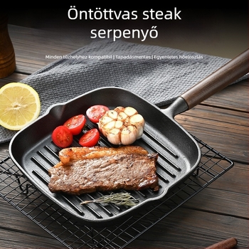 Öntöttvas steak serpenyő, indukciós főzőlaphoz kompatibilis, tapadásmentes bevonat, könnyen tisztítható, modell NPJG-001