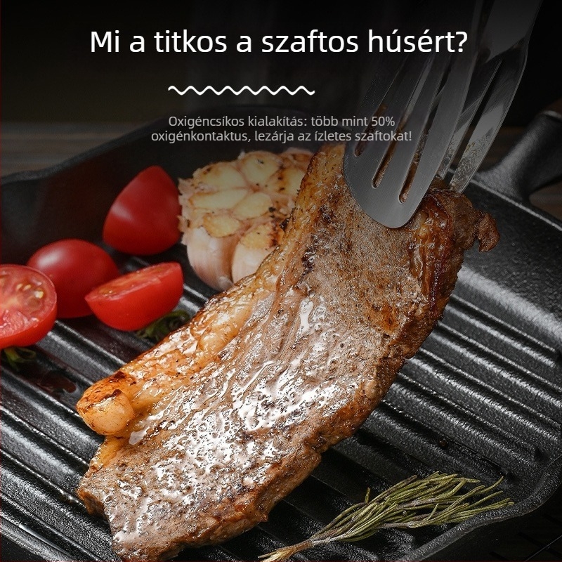 Öntöttvas steak serpenyő, indukciós főzőlaphoz kompatibilis, tapadásmentes bevonat, könnyen tisztítható, modell NPJG-001
