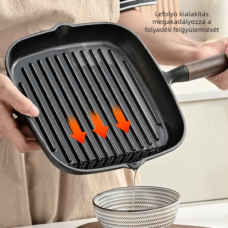 Öntöttvas steak serpenyő, indukciós főzőlaphoz kompatibilis, tapadásmentes bevonat, könnyen tisztítható, modell NPJG-001