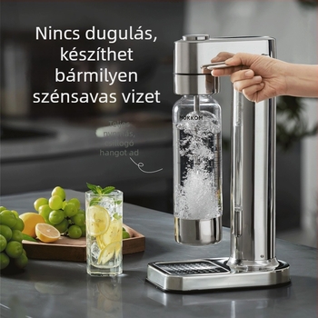 Moke MK-806 szódavíz-készítő gép, 1 L, 304 rozsdamentes acél, mechanikus kapcsolóval, 3–4 fő részére
