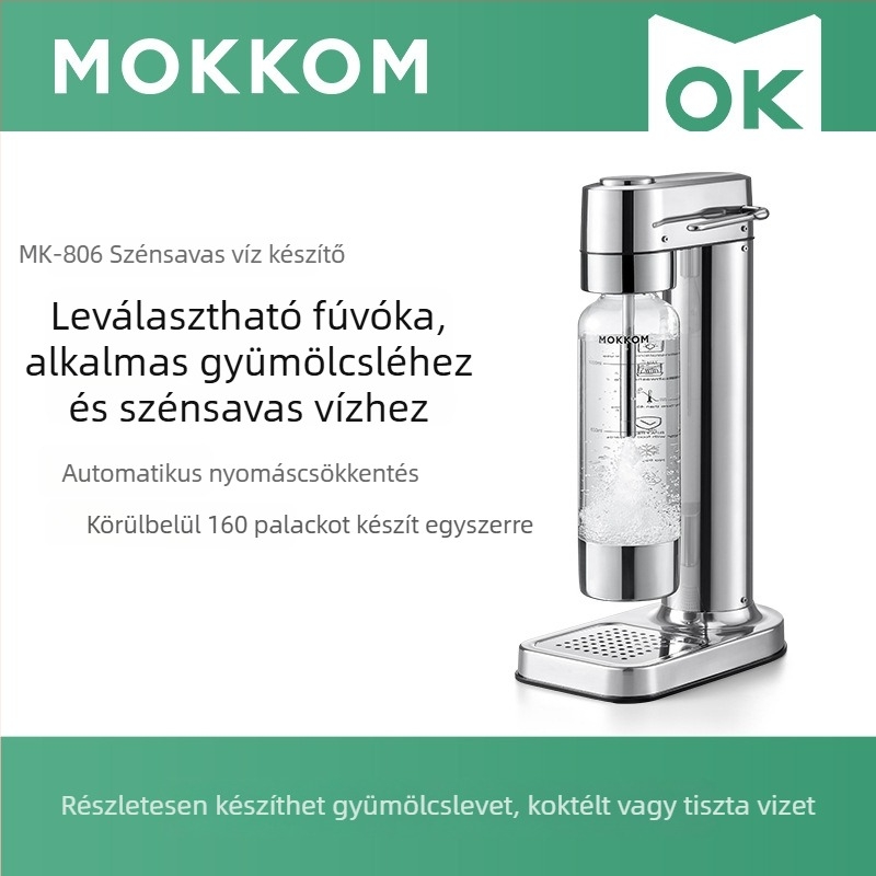Moke MK-806 szódavíz-készítő gép, 1 L, 304 rozsdamentes acél, mechanikus kapcsolóval, 3–4 fő részére