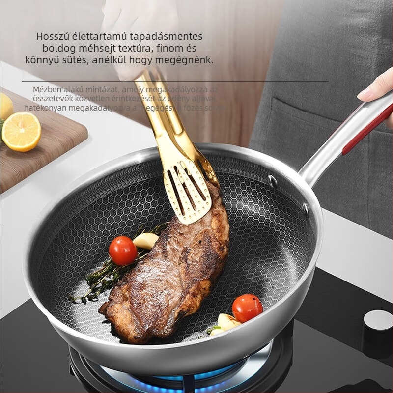 Kbh/konbach 3 részes edénykészlet: wok, fazék és serpenyő, 304 rozsdamentes acél, nordic stílus, tapadásmentes bevonat, üvegfedő