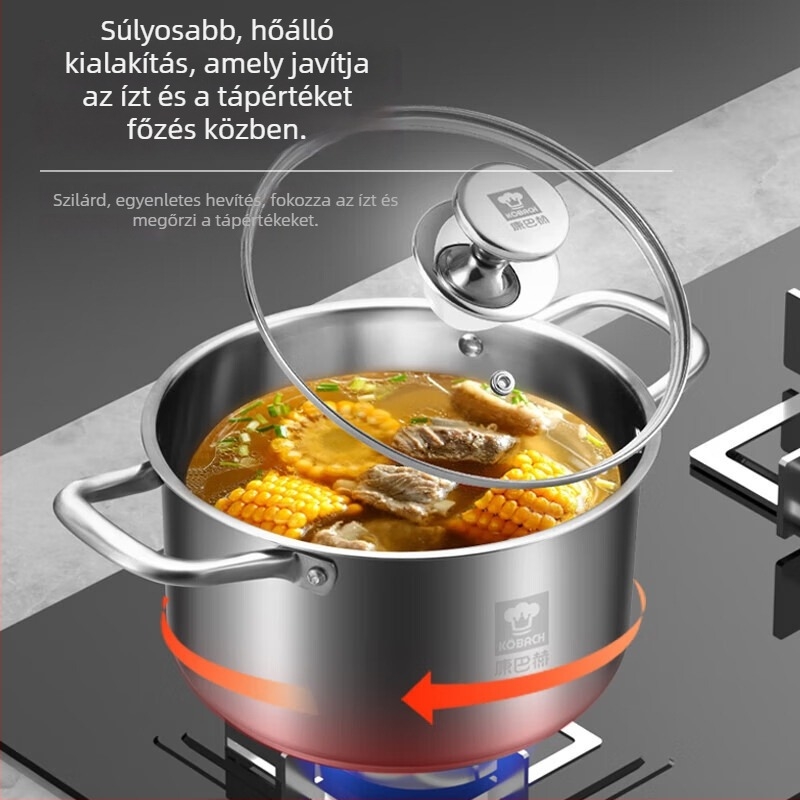 Kbh/konbach 3 részes edénykészlet: wok, fazék és serpenyő, 304 rozsdamentes acél, nordic stílus, tapadásmentes bevonat, üvegfedő