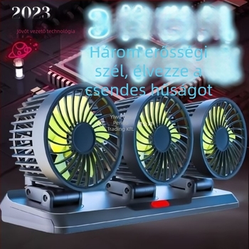 Autóba szerelhető kettős fejű ventilátor belső használatra (hűtés; szilikon ház; feszültségek 5V/12V/24V)