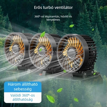 Autóba szerelhető kettős fejű ventilátor belső használatra (hűtés; szilikon ház; feszültségek 5V/12V/24V)
